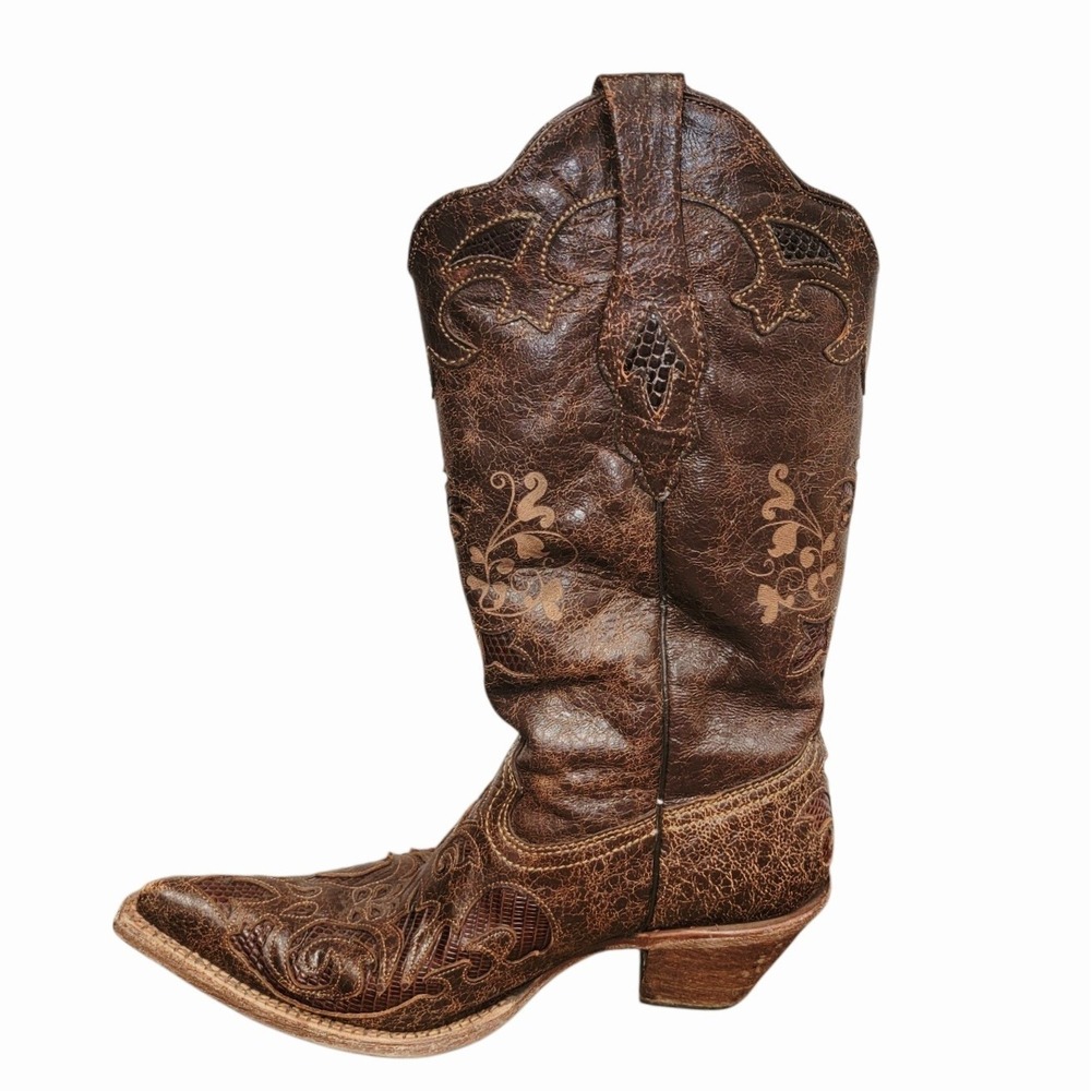 Corral Genuine Lizard Cowboy Boots Women's 8.5M Brown Exotic Leather Western - Picture 4 of 11